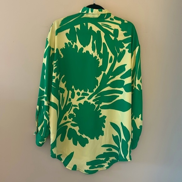 RESA x JoJo Monica Blouse Top Rico Green & Yellow Leaf Print Size XS/S Oversized - Picture 3 of 9
